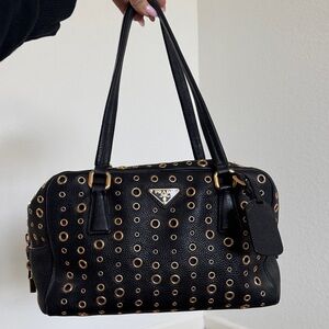 Prada Grommet Bauletto Bag Leather And Gold Tone